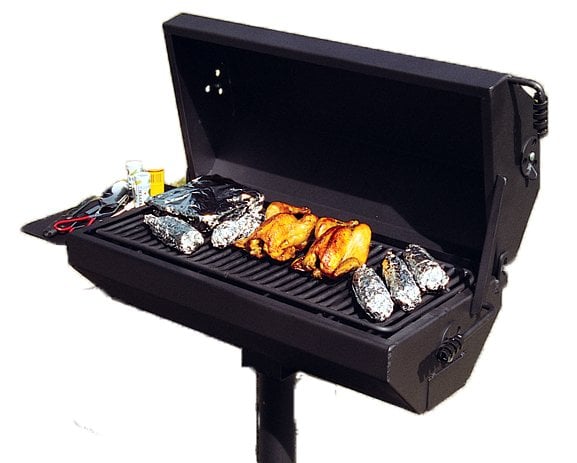 Commercial Outdoor Pedestal Grill with Lid and Shelf