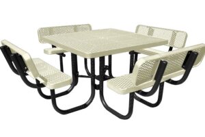 4' Square Free Standing Picnic Table with Backrests | Expanded Metal