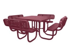 4' Square Free Standing Picnic Table with Backrests | Perforated Steel