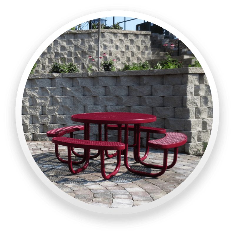 round wooden picnic tables