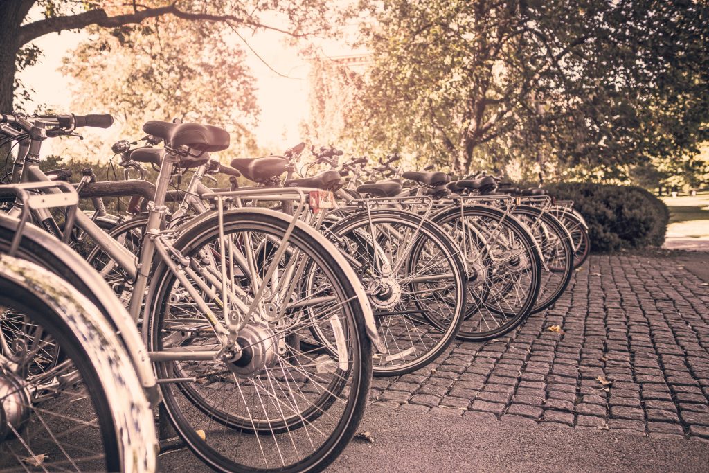 Bicycles on a Commercial Outdoor Bike Rack made by Premier Polysteel bike rack