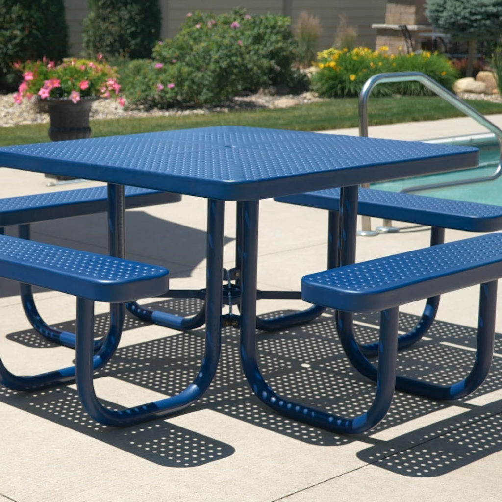 Large 46-Inch Stylish Square Steel Picnic Table W/ Thermoplastic Coating & Umbrella Hole (SAK90547)