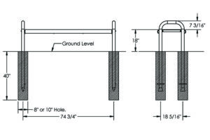 Drawing of the 6' in-ground contour flat bench