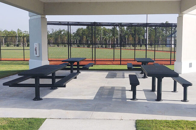 Metal Picnic Tables Metal picnic tables at a park