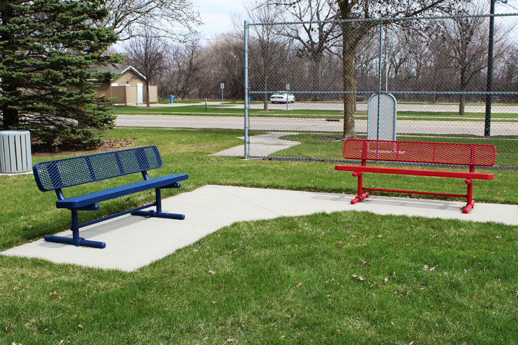 blue and red bench