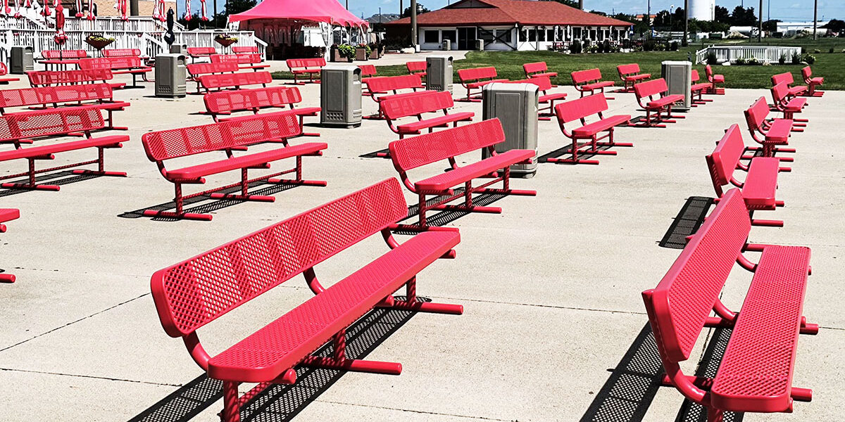 934-601-011RaceTrack 10-foot red picnic tables