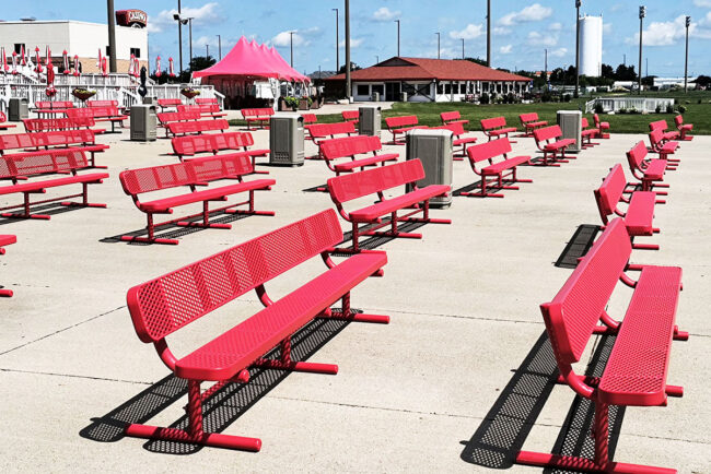 934-601-011RaceTrack 10-foot red picnic tables