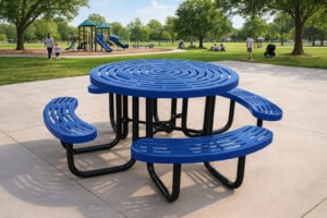 4' round picnic table with laser style seat and tabletop design