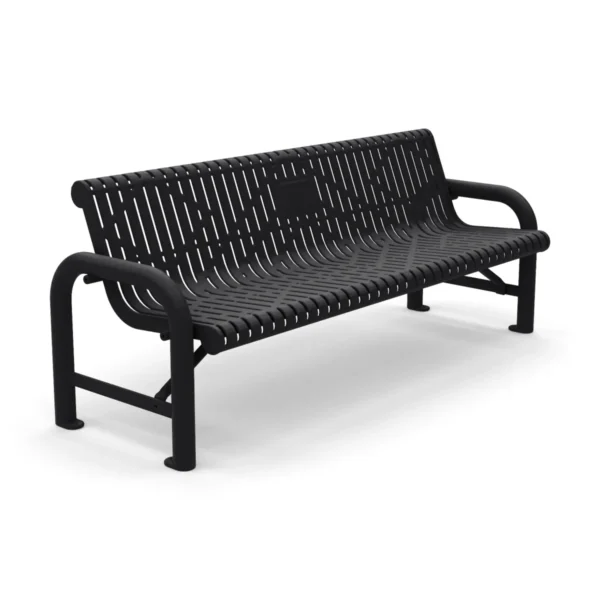 6′ Free Standing Grand Contour Memorial Park Bench with Backrest | Laser Cut Steel — black