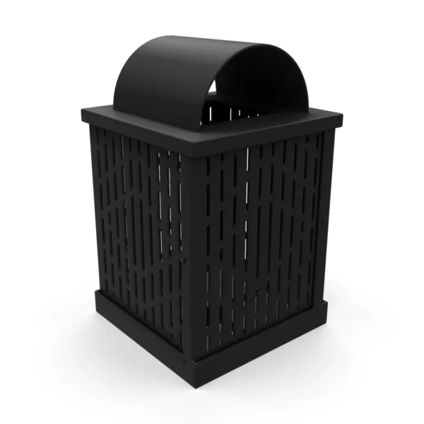 32 Gallon Square Trash Receptacle with Arch Lid — black