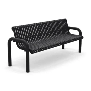 6′ In Ground Grand Contour Park Bench with Backrest | Laser Cut Steel — black (at grade)