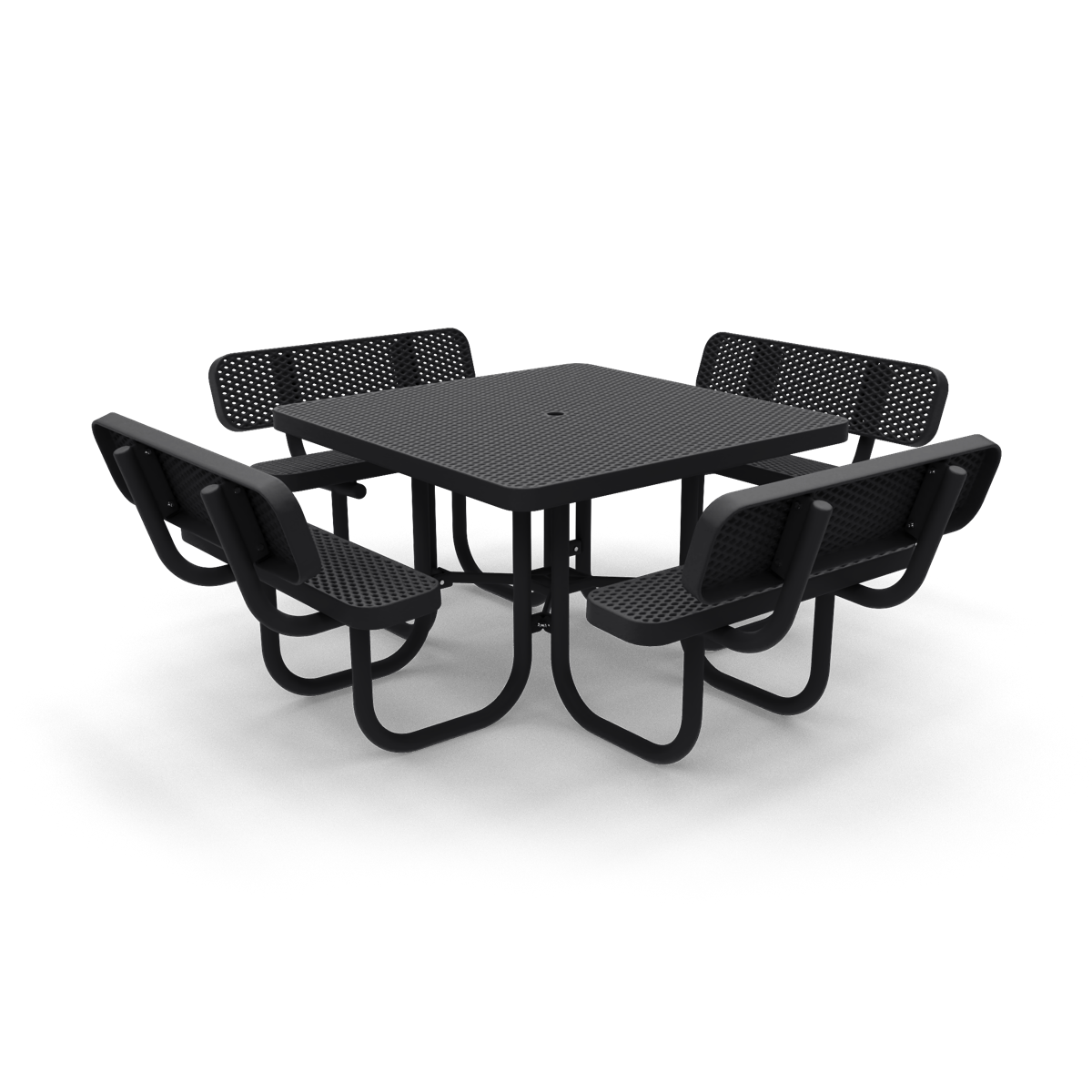 4' Square Free Standing Picnic Table with Backrests | Expanded Metal
