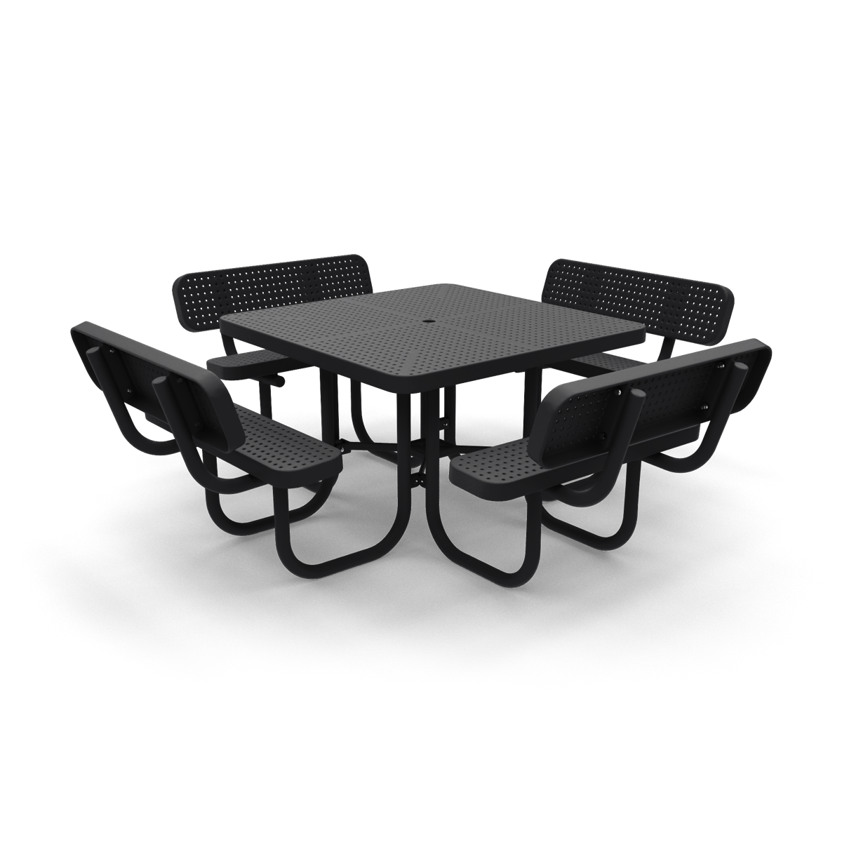 4' Square Free Standing Picnic Table with Backrests | Perforated Steel