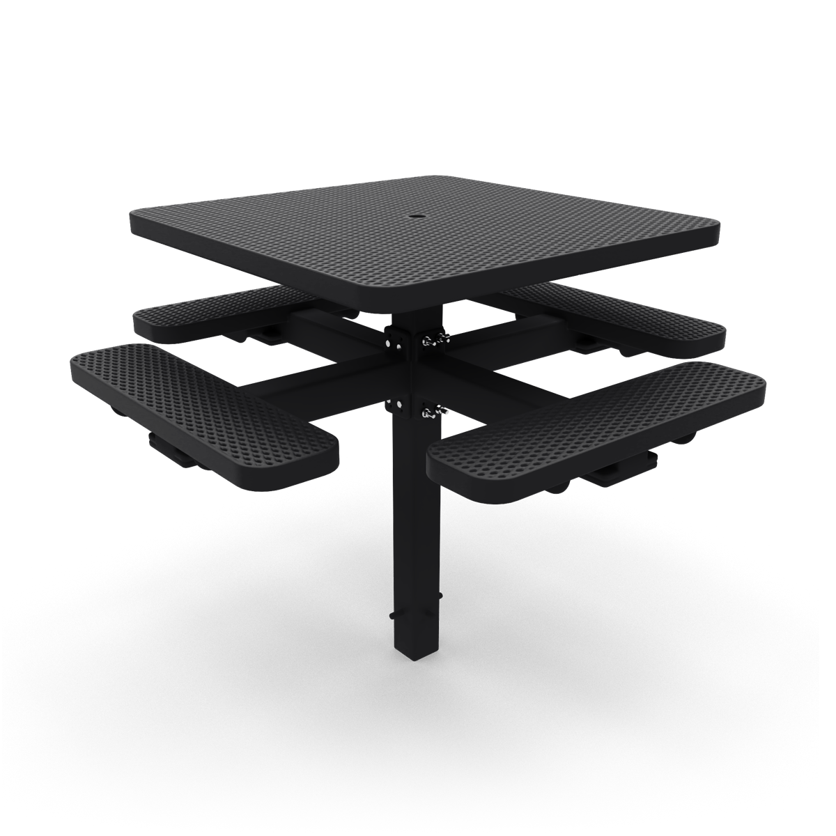 4' Square In Ground Single Pedestal Picnic Table | Expanded Metal