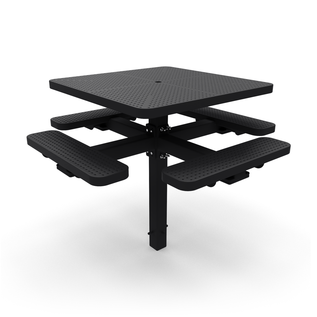 4' Square In Ground Single Pedestal Picnic Table | Perforated Steel