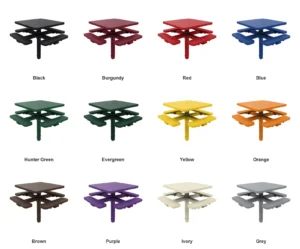 4′ Square Picnic Table | Direct Bury Single Pedestal | Perforated Metal Design color options