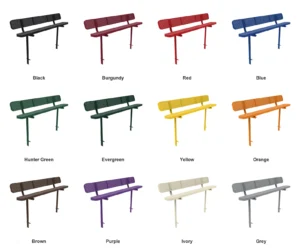 8′ Bench with Backrest | Direct Bury | Expanded Metal Design | 10″ Seat Depth color options