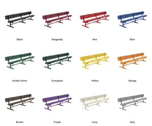 10′ Bench with Backrest | Free Standing | Expanded Metal Design | 10″ Seat Depth color options