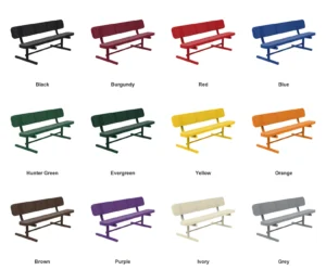 6’ Bench with Backrest | Free Standing | Perforated Metal Design | 10″ Seat Depth color options