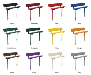 6’ Bench with Backrest | Direct Bury | Perforated Metal Design | 10″ Seat color options