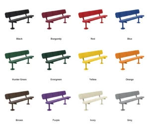 6’  Bench with Backrest | Surface Mount | Perforated Metal Design | 10″ Seat Depth color options