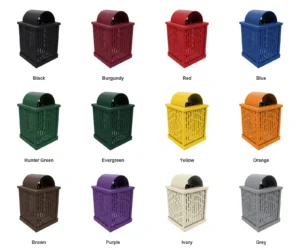32 Gallon Square Trash Receptacle with Arch Lid — Color Options